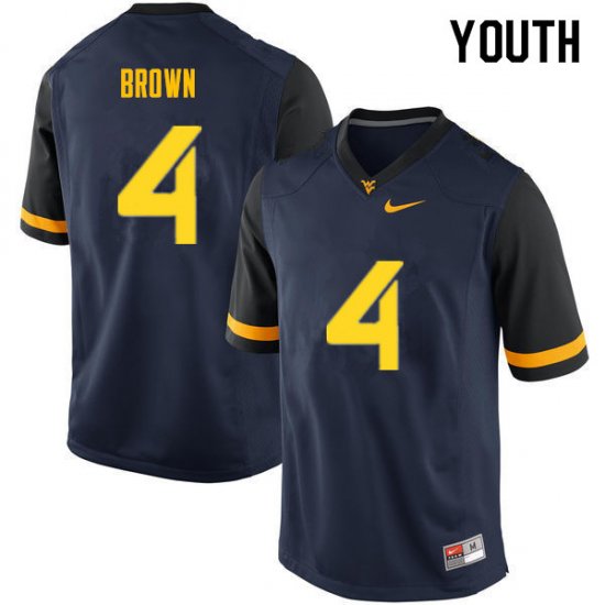 Youth West Virginia Mountaineers NCAA #4 Leddie Brown Navy Authentic Nike Stitched College Football Jersey MB15U11JM